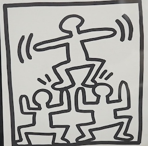 Keith Haring (American, 1958-1990), limited edition edition print, Three figures, Tony Shafrazi New York Gallery label verso, 23 x 22cm. Condition - good